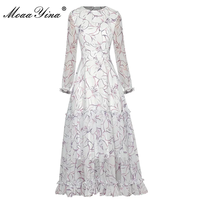 

MoaaYina, модное дизайнерское платье, Осеннее женское платье, фиолетовое платье с цветочным принтом, высокая талия, с длинным рукавом, винтажные...