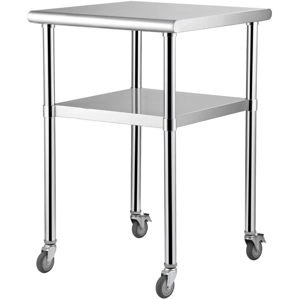 

BENTISM Stainless Steel Work Table Commercial Food Prep Table 24x24x36in w/ Wheels