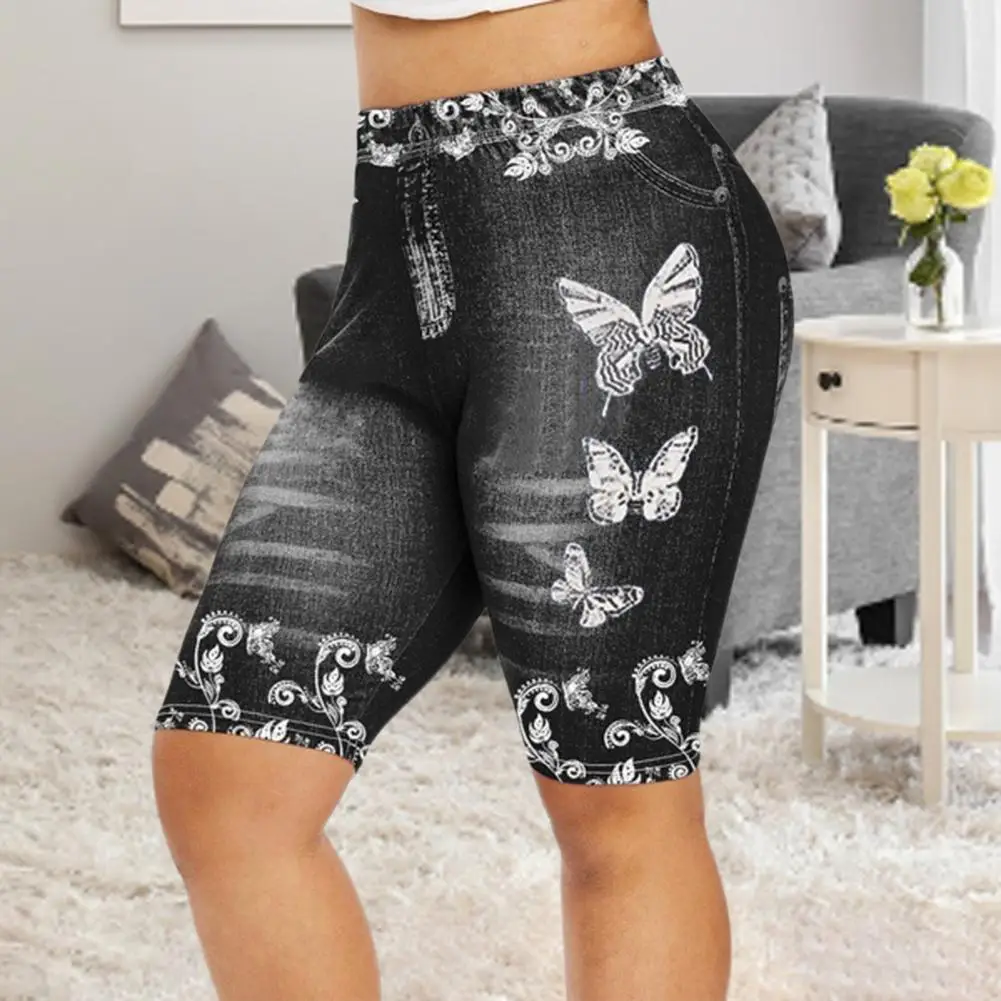 

Шорты женские спортивные с завышенной талией, узкие джинсовые штаны с принтом бабочки, подтягивающие бедра