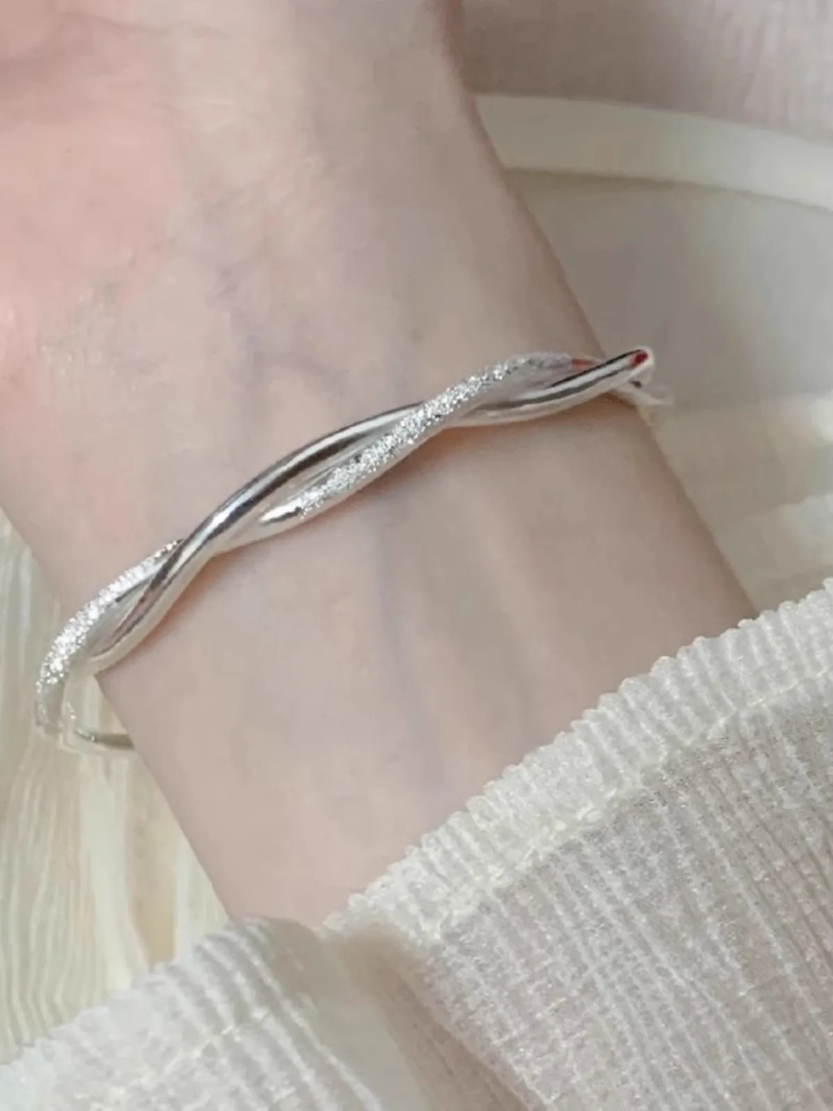 Кольцо Мебиуса браслет из стерлингового серебра женский чистого S925 однотонный