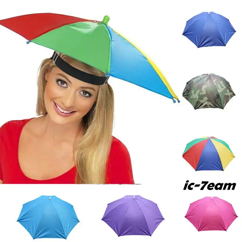 

Wearing a hat and umbrella Foldable Novelty Umbrella Sun Hat Golf Fishing Camping Fancy Dress Multicolor