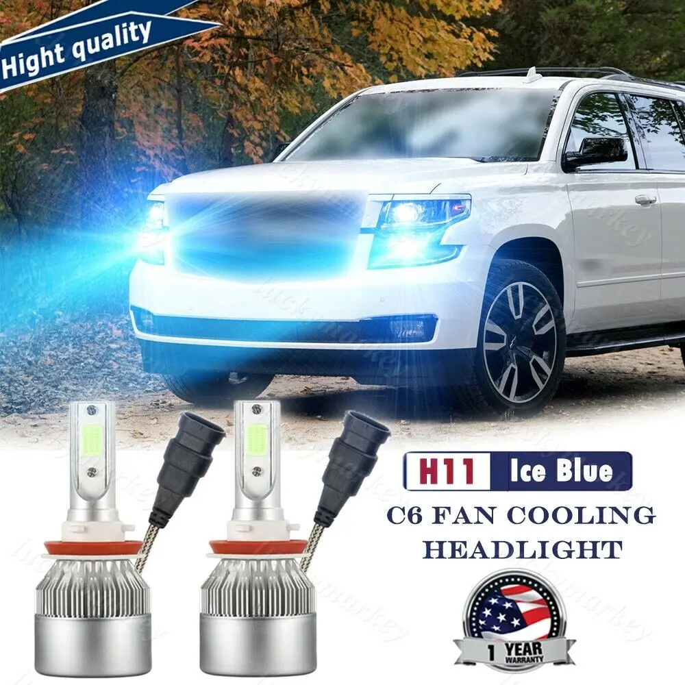

New 2x 7600LM 72W Ice blue LED Headlight Low Beam Bulb For Chevy Silverado Tahoe