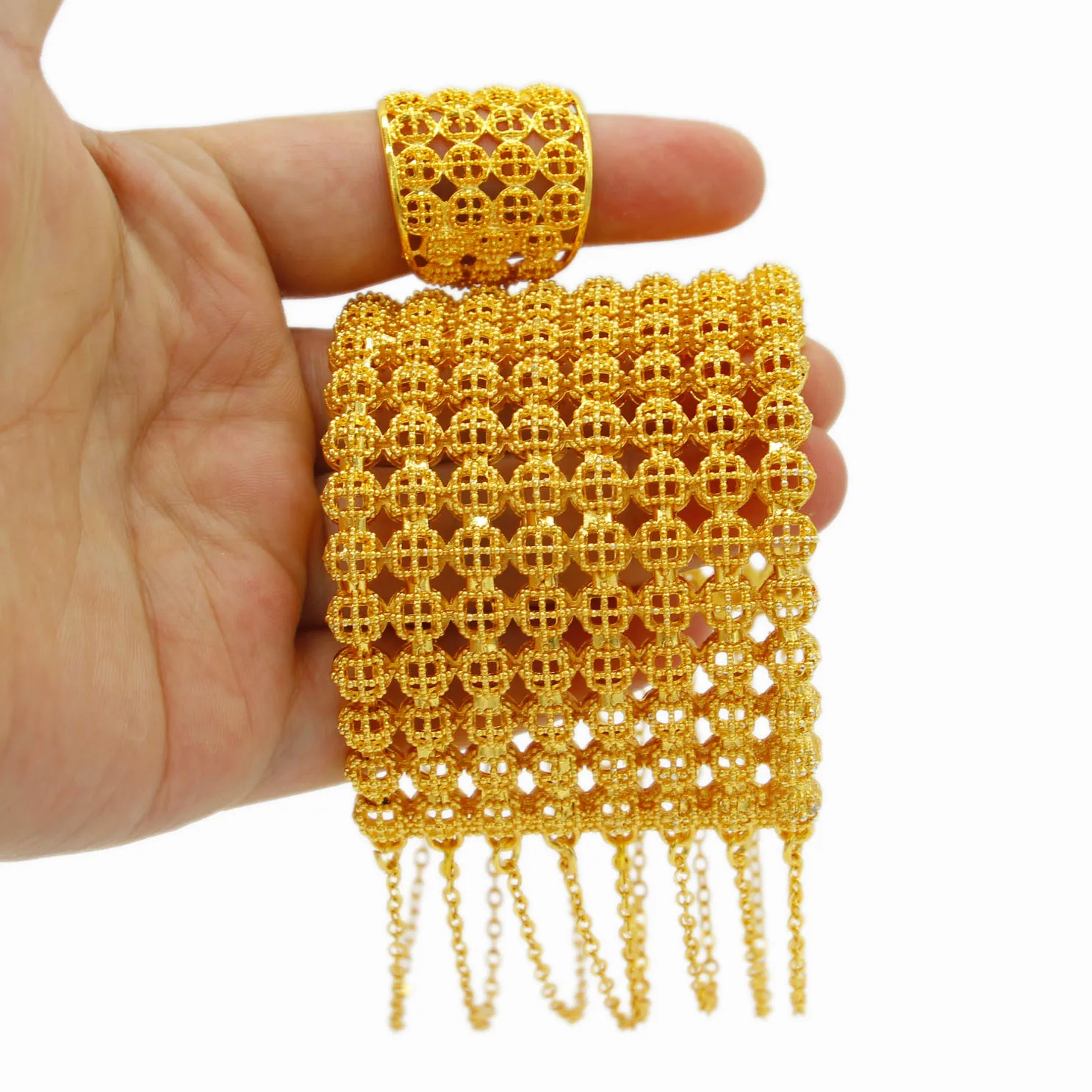 WDZUIAI Дубай яркий золотой цвет кисточки манжета браслет и кольцо набор