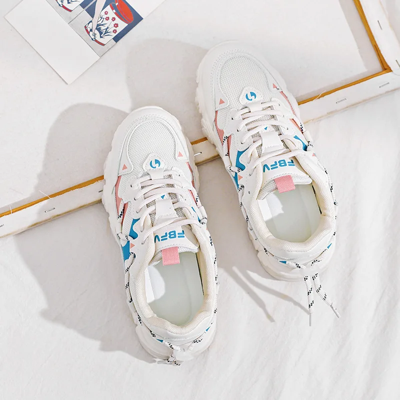 Women's Chunky Sneakers 2022 Fashion Increased Ladies Platform Shoes Lace Up Breathable Vulcanize Shoes Female Designer Trainers