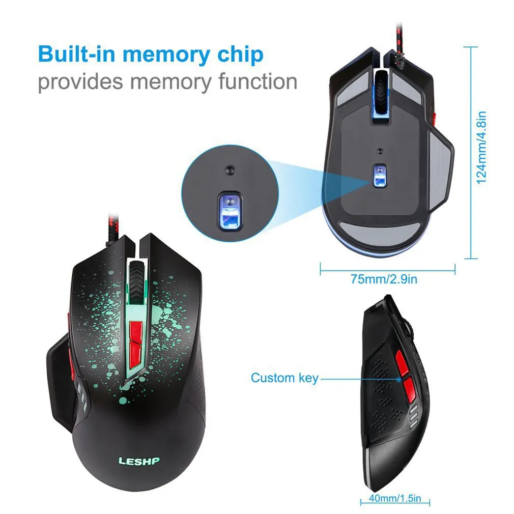 USB-мышь компьютерная LESHP 3200 DPI 6 кнопок 7 цветов | Дом и сад