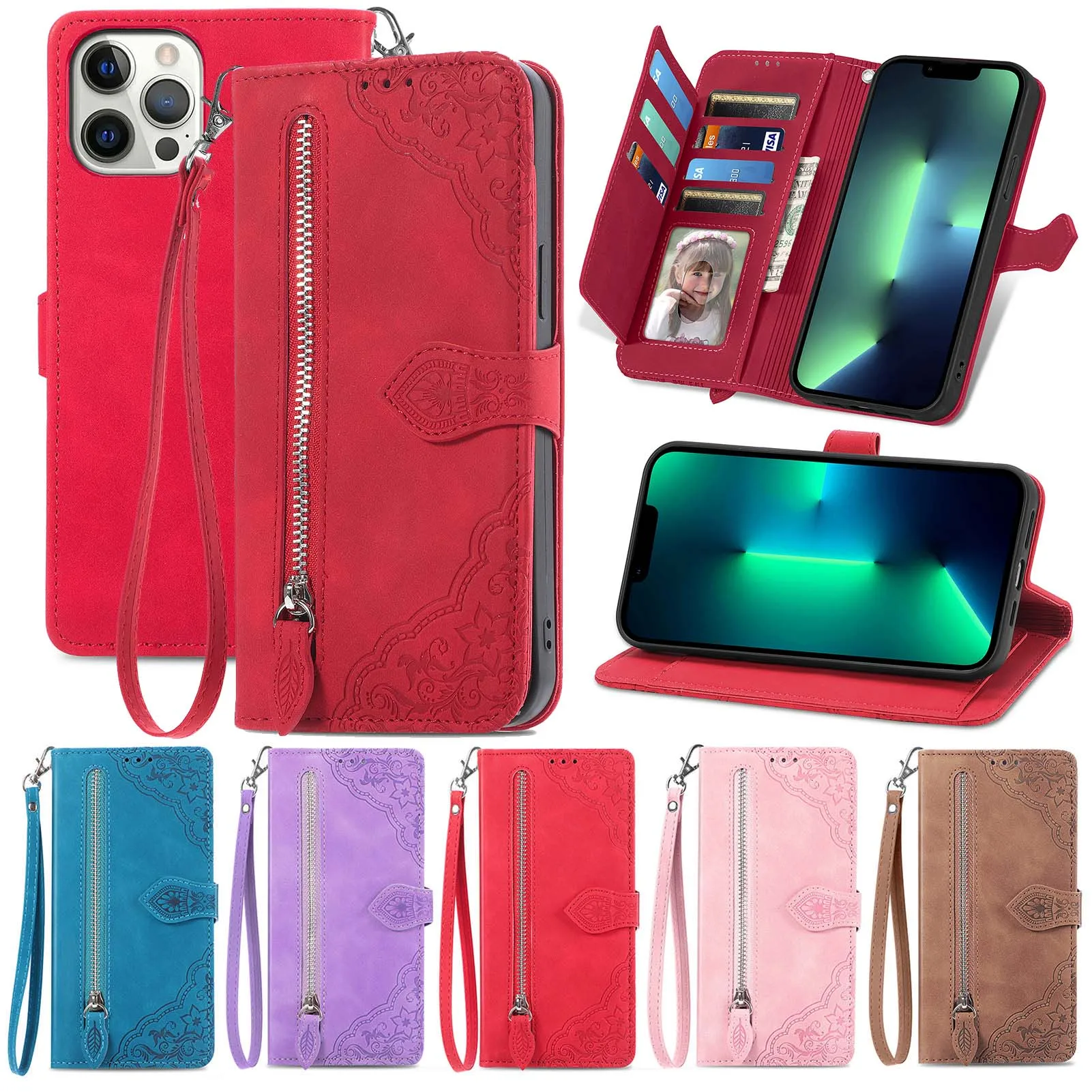 

Zipper Wallet Flip Case For Tecno Spark 5 Pro Spark 6 Go 7 8 8P Camon 15 16 SE 18P 18i Pova 2 3 POP 4 Lite Air Girls Phone Cover
