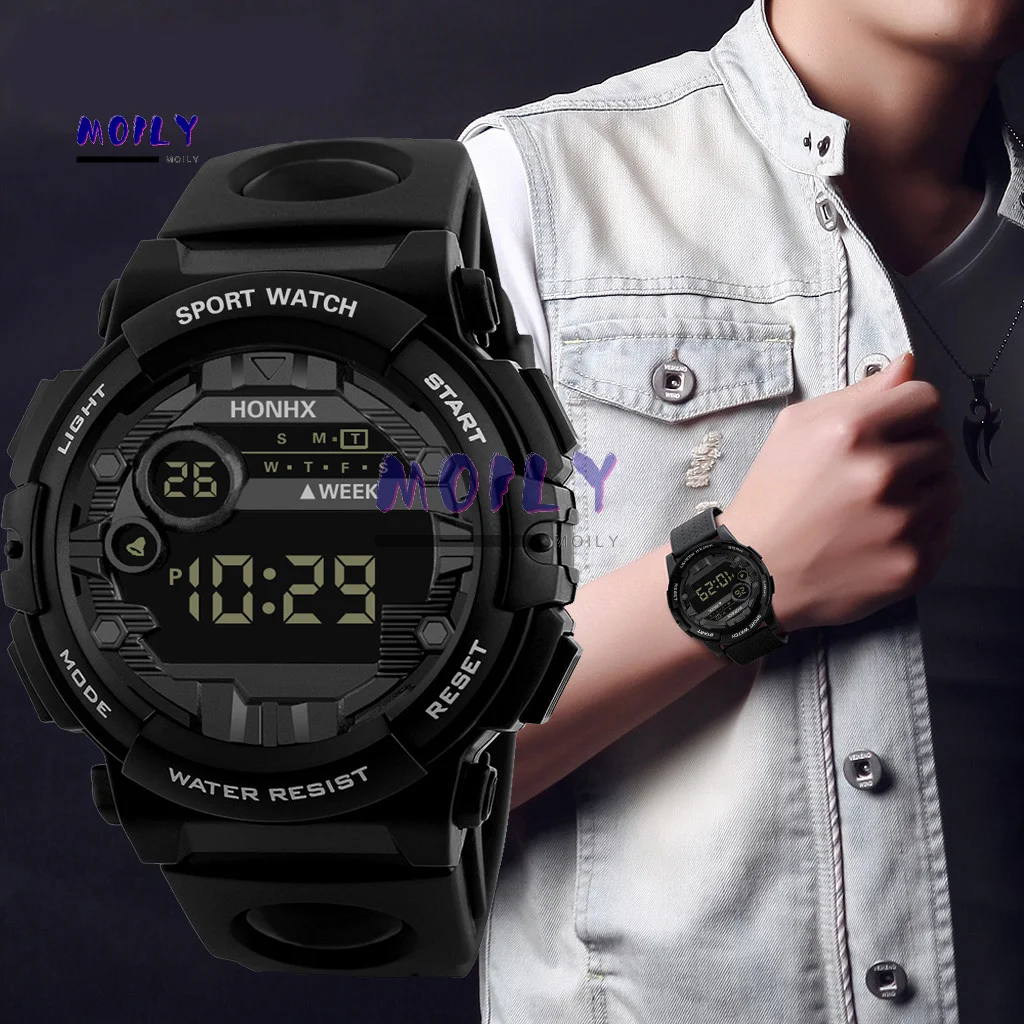 

Luxury Digital Watch For Men HOT Sell Analog Military Sport LED 3Bar Waterproof Fashion Trend Buckle Wrist Watch часы мужские
