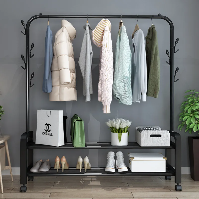 Простая вешалка для одежды напольная складная в спальню балкона бытовая