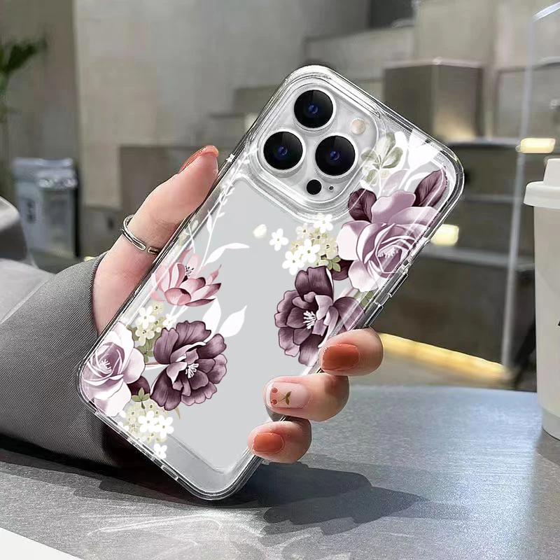 Фото Прозрачный силиконовый чехол из ТПУ с пионами для iPhone 17, 16, 15 Pro Max, 14, 13, 12, 11, 16E, 17E, Air 7, 8 Plus, XS, XR, X №2
