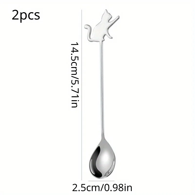 

2 шт., чайные ложки Kawaii Cat из нержавеющей стали