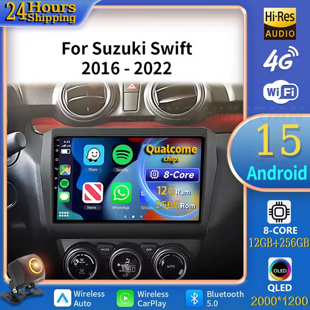 Фото Для Suzuki Swift 2016-2022 Android 15, автомобильный радиоприемник, мультимедийный плеер, Android Auto Carplay, головное устройство, навигация, GPS №1