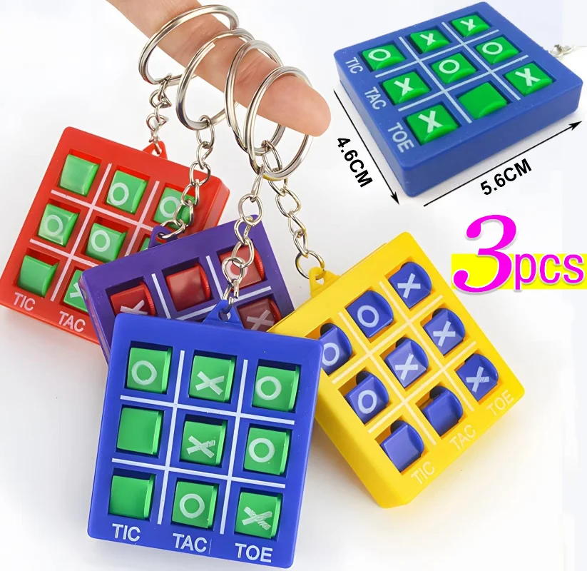 

1/3PCS Chess Game Puzzle Decompression XO Rotating Keychain Toy Keychains Interior Accessories Key Rings Puzzle Game Toy Gifts