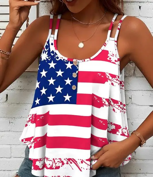 

Fashion Women's Tank Tops 2023 Summer Outfit New Loose Casual U-Neck Button Detail Double Shoulder Strap Tank Streetwear Y2K Top