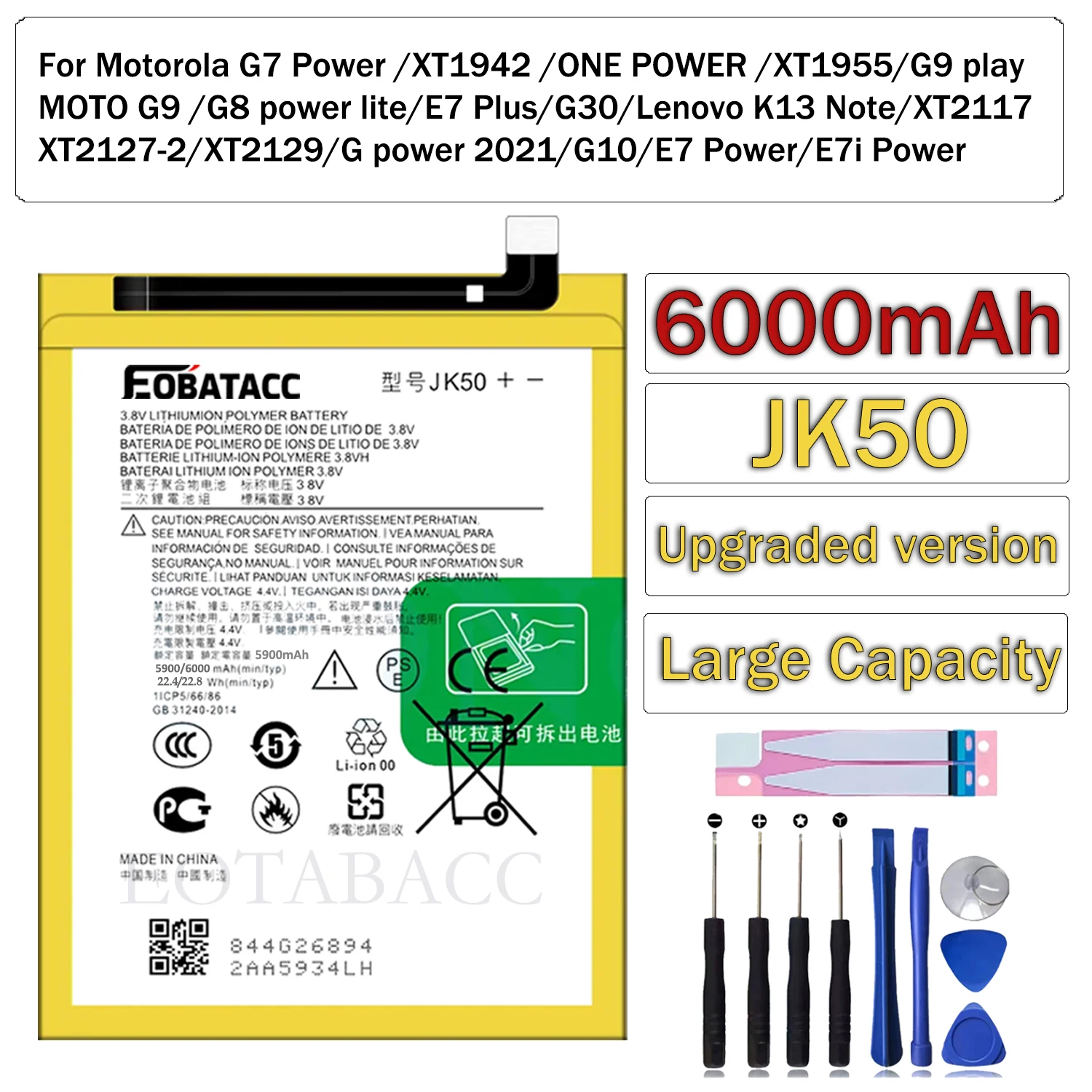 EOTABACC 100% Новый оригинальный аккумулятор JK50 для Motorola G7 Power/G8 power lite/E7 Plus/G9 play/MOTO G9 6000