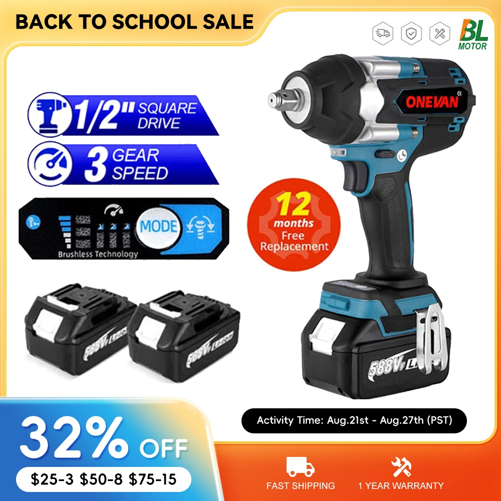 1800N.M Torque Brushless Electric Impact Wrench For Trucks 1/2 inch Cordless Wrench Driver Tool For Makita 18V Battery