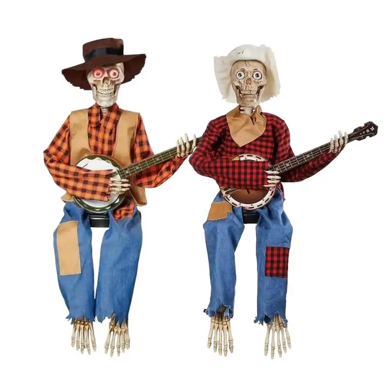 

Halloween Luminous Skull Guitar Decoration Latest Horror Night Gifts Halloween Animated Banjo Skeletons Skull Guitar Ornaments