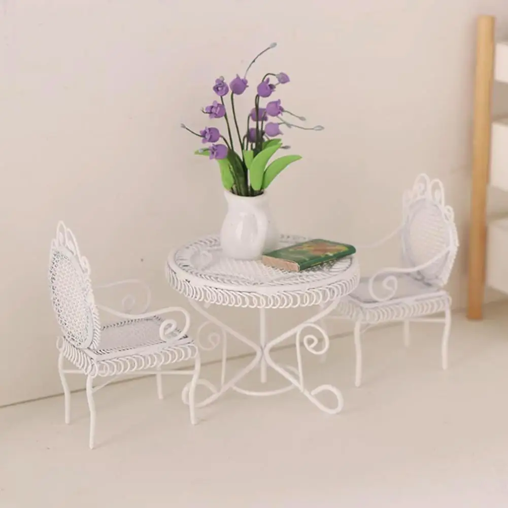 

Полезная легкая Железная мебель для кукольного домика, кукольный домик, круглый стол, стул для дома, модель стола, стул