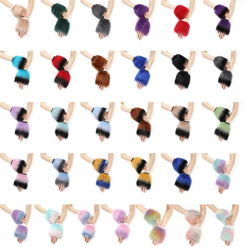 

Women Fashion Winter Warm Plush Fur Elastic Wrist Cuffs Ladies Solid Color Arm Warmer Plush Wrist Protects Winter