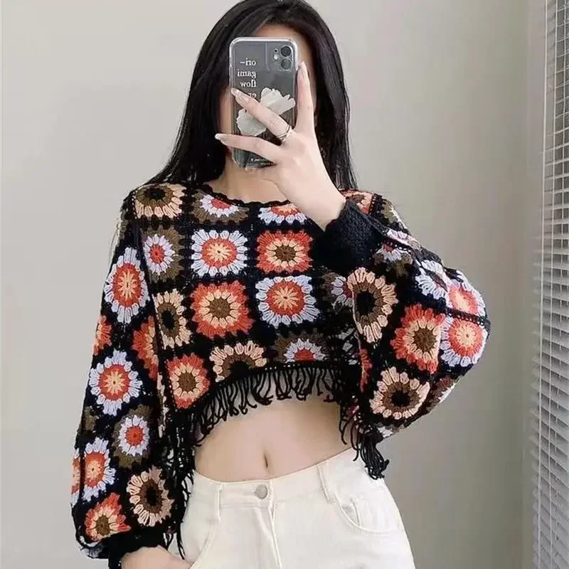 Женский трикотажный свитер с круглым вырезом длинным рукавом летучая мышь