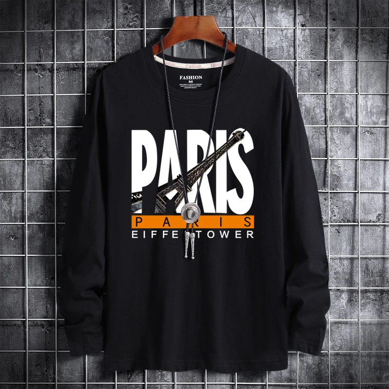 

Long-Sleeve T-Shirts Men Print Cotton Tees Round-Neck Loose Soft TShirts Plus Size 4XL 5XL 6XL