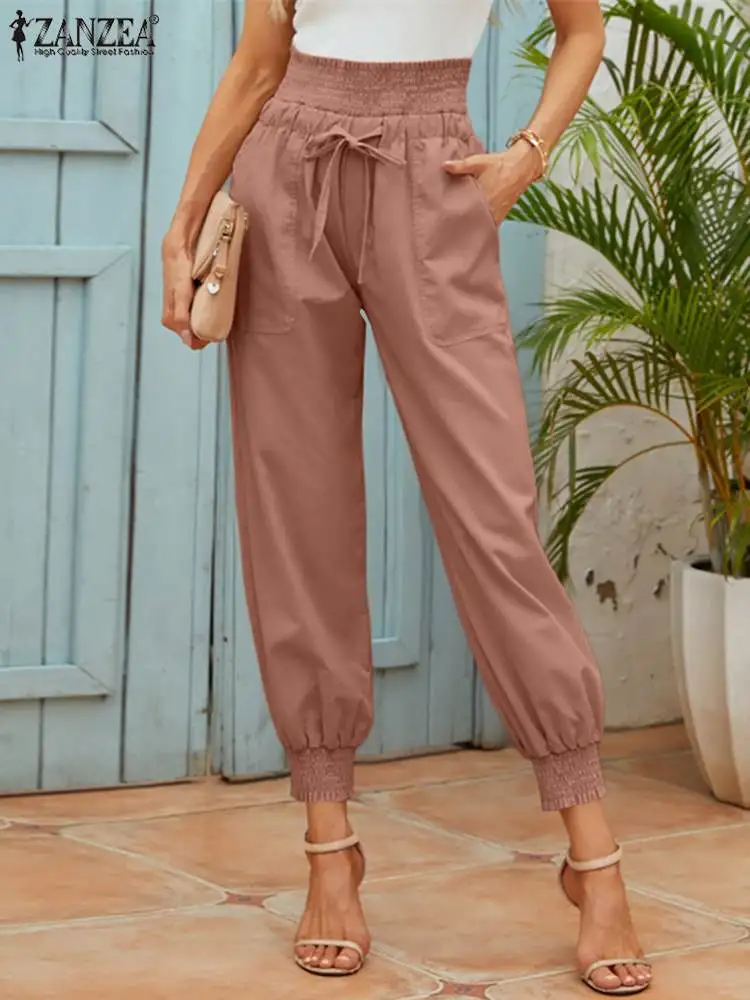 

ZANZEA Retro Vintage Pants Wide leg Trousers Women Pants Women's Pantalon Casual Solid Loose Bottoms Oversized Female Streetwear