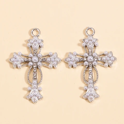 10 шт. изысканные инкрустированные жемчужные подвески с крестом из циркона, подвески из сплава для изготовления ювелирных изделий, ожерелье с крестом «сделай сам», аксессуары, принадлежности для рукоделия