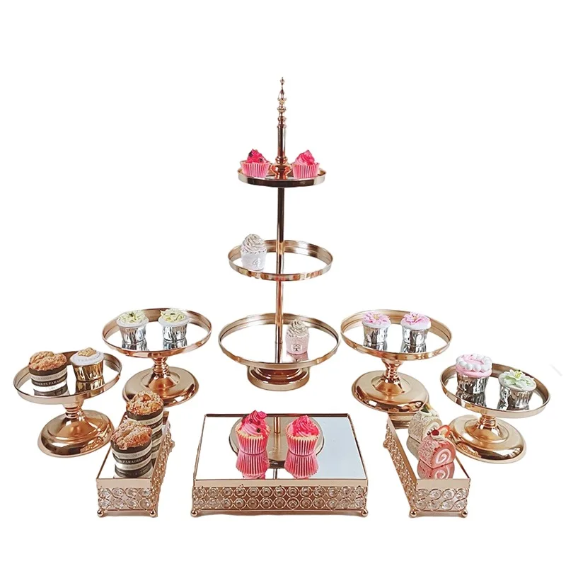 

8pcs/lot Electroplate Metal Cake Stand Set Display Wedding Birthday Party Dessert Cupcake Plate Rack New Arrive