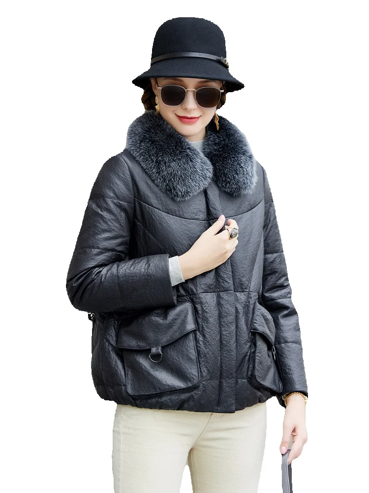 Новая женская короткая куртка из натуральной кожи с воротником лисьего меха