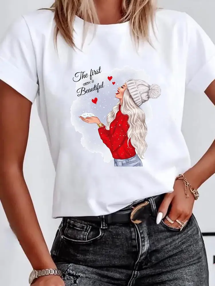 

Merry Christmas Graphic T-shirt New Year Clothes Women Watercolor Season Love Clothing Fashion Basic Tee Top Print T Shirt