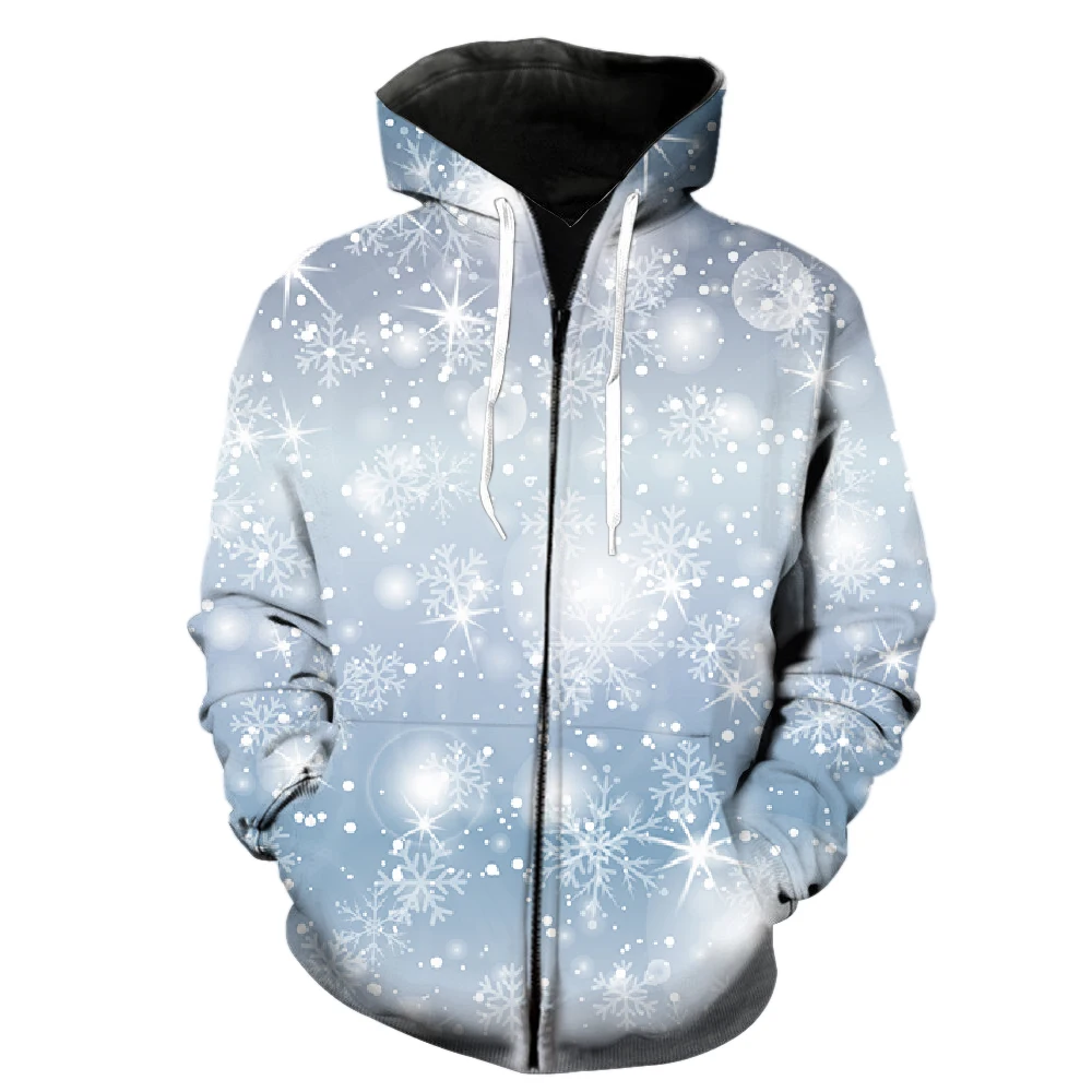 

Winter Snowflake Pattern Men's Zipper Hoodie Spring Streetwear 2022 Hot Sale Fashion Sweatshirts Teens Hip Hop Oversized Funny