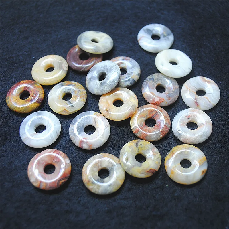 

6PCS Nature Gemstone Pendants Crazy Agate Stone Donuts Shape 18MM For DIY Fashion Jewelry MAKING Findings Free Shippings