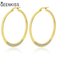 qeenkiss eg8207 fine jewelry wholesale fashion woman wedding birthday gift round zircon titanium stainless steel hoop earrings