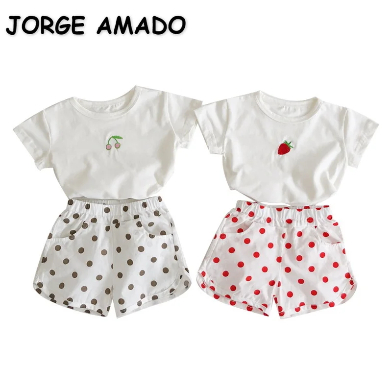 

Футболка с круглым вырезом и шорты в горошек, для мальчиков и девочек