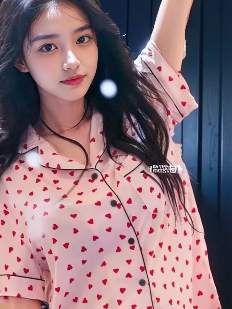 Victoria Tencel Soft Leopard Print Pajamas Set Short Sleeve Long Pants Spring and Autumn Women's Home Clothes