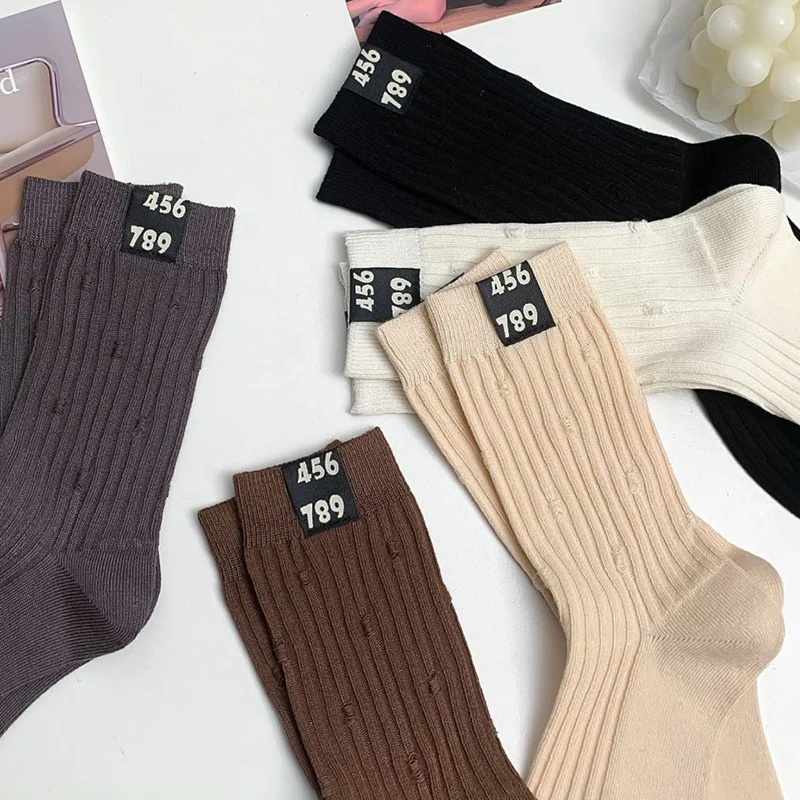 5 Pair Letter Labeling Luxury Designer Women Socks Set Long Cotton Cute Breathable Cycling Socks Sokken Fashion New Solid Color