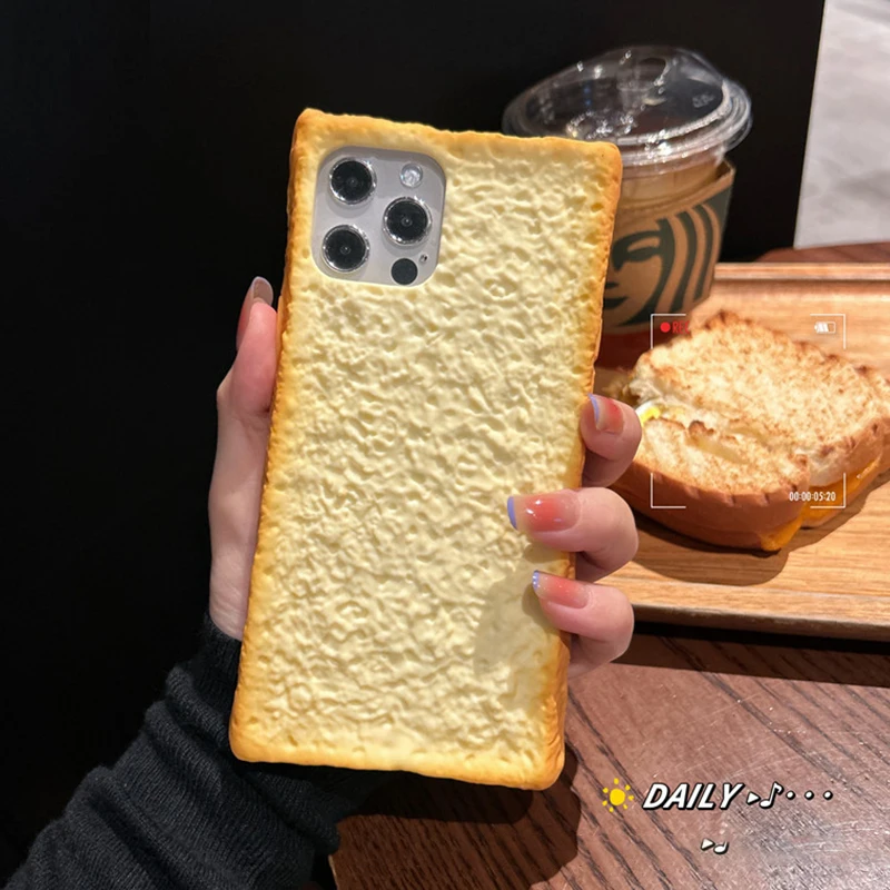 

Soft silicone 3D Toast Bread Phone Case for iPhone 14 13 12 Pro Max i11 14 plus biscuit egg Mobile phone holder Brackets cover