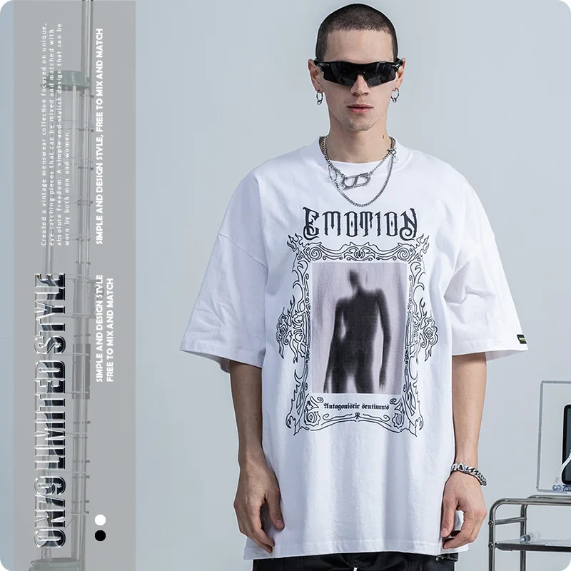 

Spring And Summer European Gothic Figure Print Lettering Short Sleeve Loose Oversize Men's And Women's T-shirt