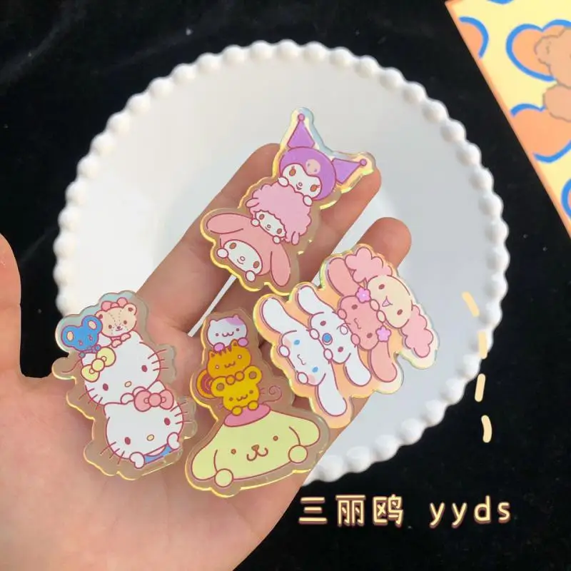 

Kawaii Sanrio аксессуары для волос мультфильм Hello Kittys Kuromi My Melody Cinnamoroll Лазерная шпилька милые красивые челки заколка для волос для девочек