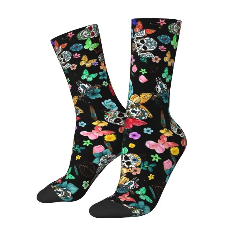 

Милые мужские носки с изображением сахарных черепов и цветов, теплые удобные носки унисекс с 3D-принтом для дня мертвецов