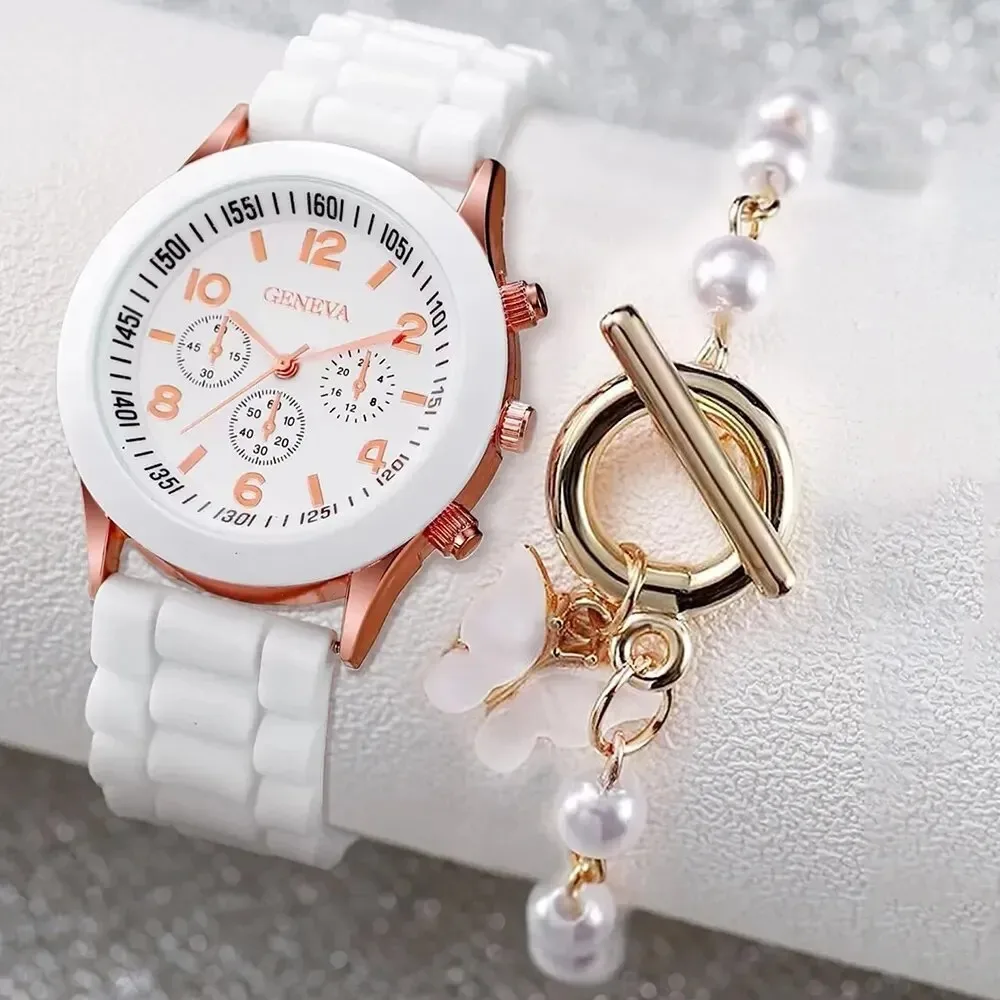 Часы наручные женские кварцевые с силиконовым ремешком 2 упаковки