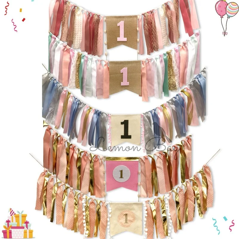 

Sateen льняной баннер DIY флаги для украшения торта на день рождения