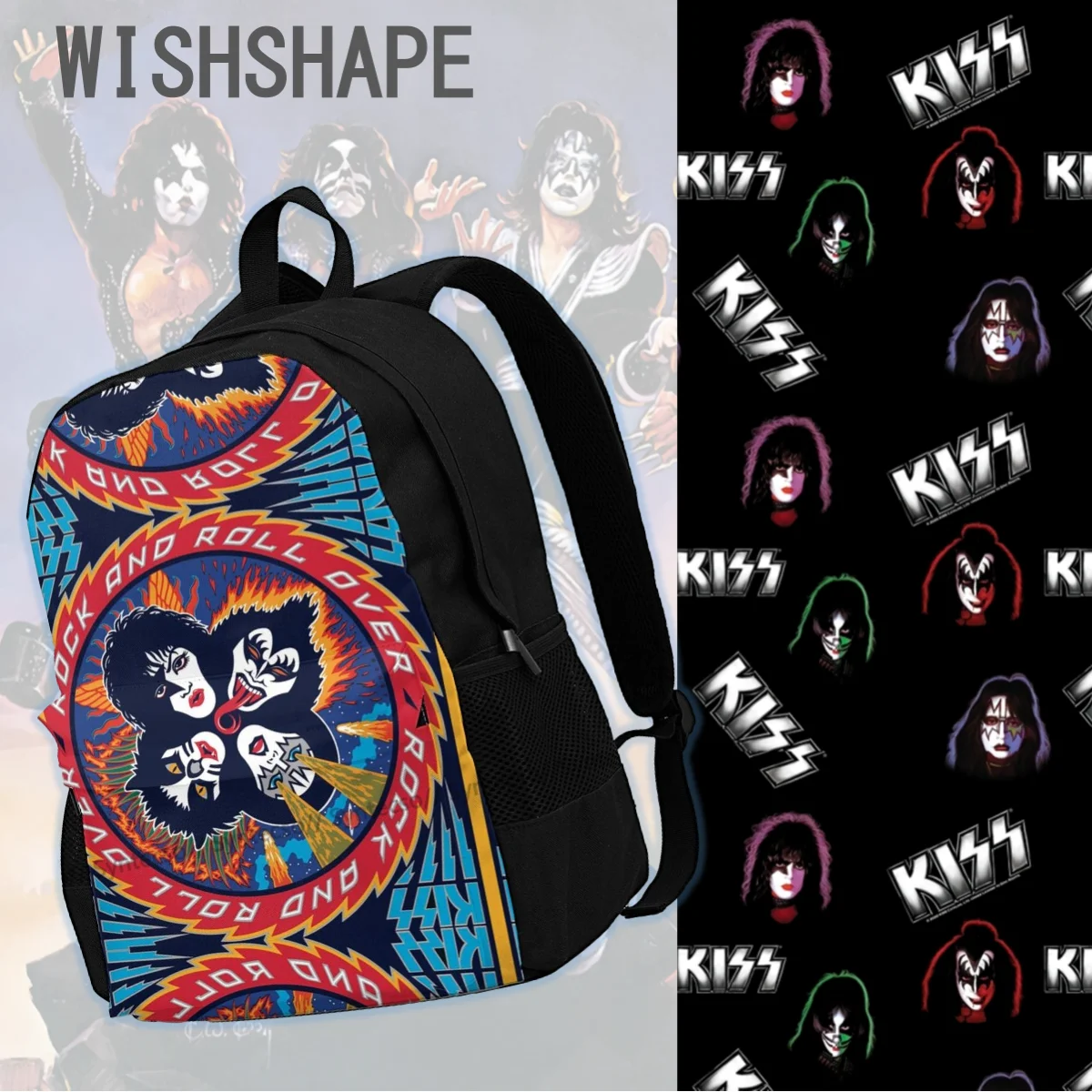 Kiss Band Backpacks Rock Music Bag Casual Business Youth Print Backpack Fun Daily Hiking Polyester Bags