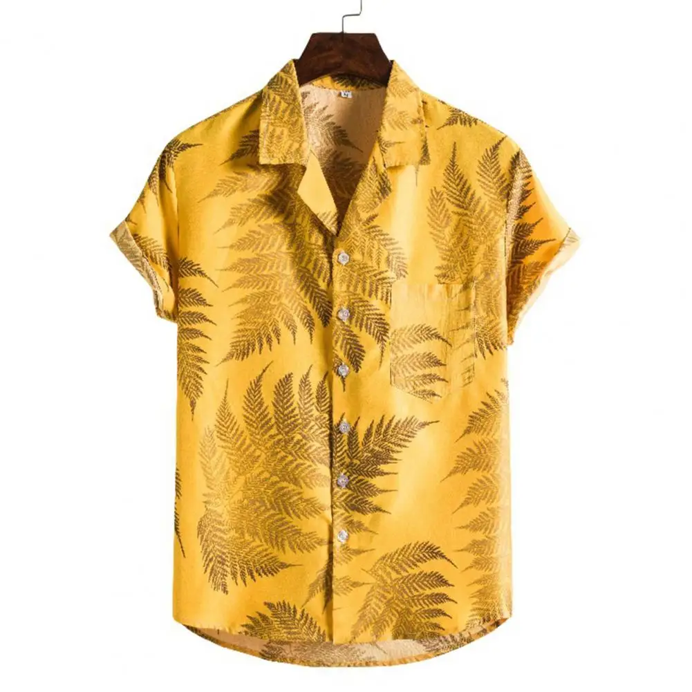 

2022 Men's Hot Sale Summer Casual Short Sleeve Shirt Leaf Print Single Row Button Short Sleeve Holiday Beachwear New Shirt Cotto