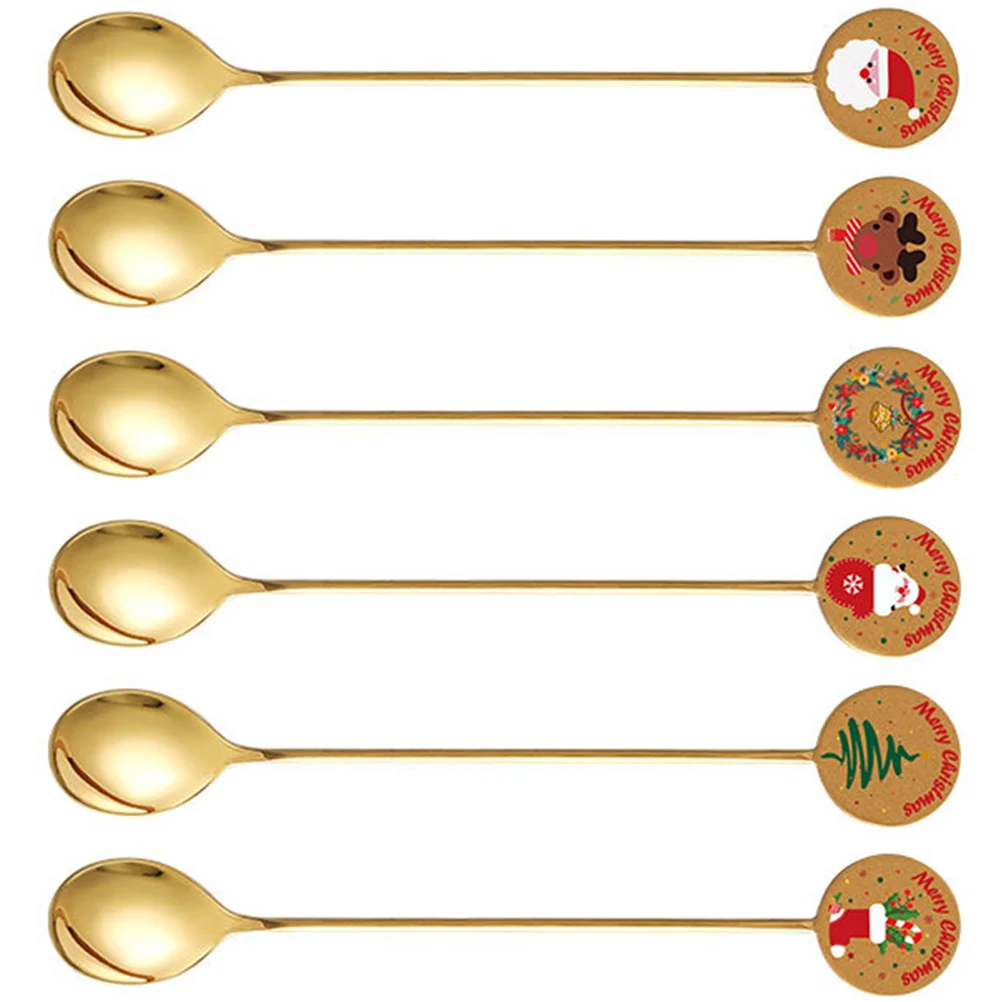 

Spoon Christmas Spoons Coffee Setdessert Tea Holiday Scoop Mixing Stirring Espresso Dinner Cream Sugar Ice Santa Tree Cake