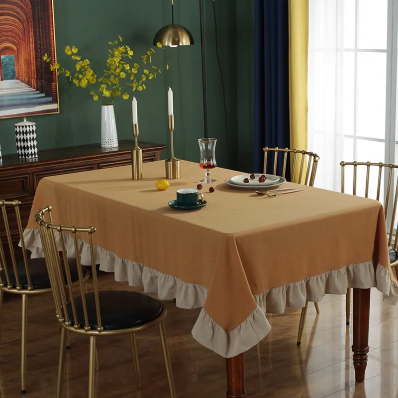 

Tablecloth Dustproof Vintage Washed Ruffled Cotton Colorwork Ruffled Edge Tablecloth Home Square Decorative Fabric Cover Towel