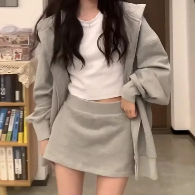 Осенняя толстовка полуплатье корейский стиль одинаковый женский костюм