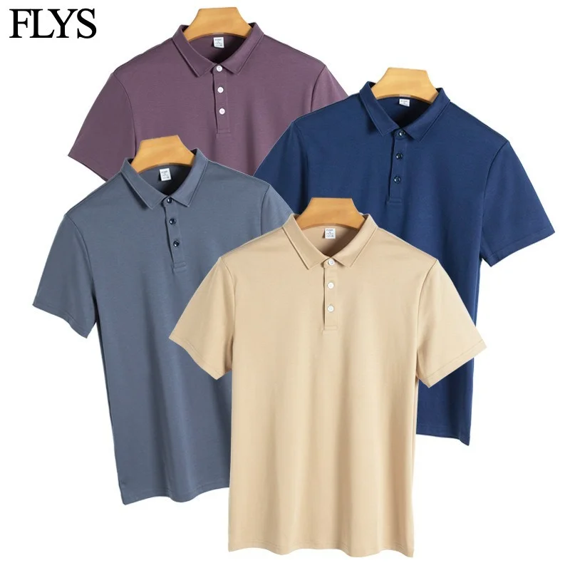 mercerized 190G Fashion Men Polo Shirt Pure Color Turn-down Collar Short Sleeve T-shirts Para Hombre Slim Fit Casual Clothing