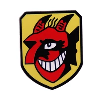 german red demon head squadron shield jewelry gift fashionable creative cartoon brooch lovely enamel badge clothing accessories