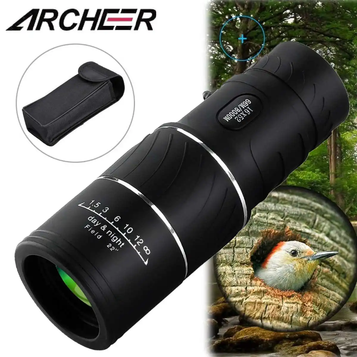 

16x52 HD Zoom Monocular 8000M Long Range Bak4 Prism Telescope with Tripod Phone Clip for Hunting Outdoor Camping