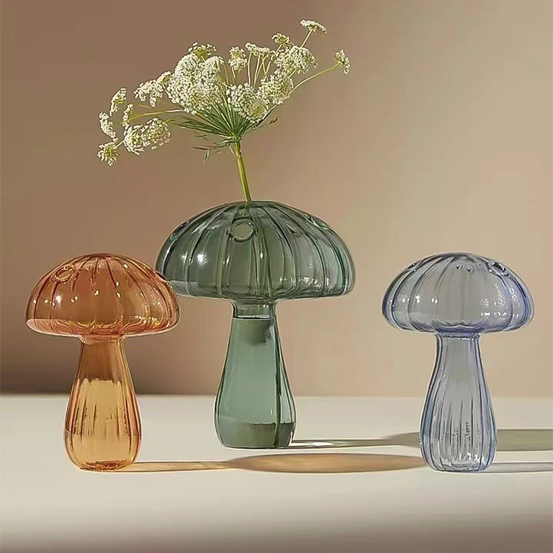 

Mushroom Glass Vase Aromatherapy Bottle Creative Home Decor Table Hydroponic Simple Flower Vases Living Room Office Decoration